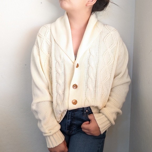 Vintage Sweaters - Vintage Oversized Cable Knit Cardigan Sweater